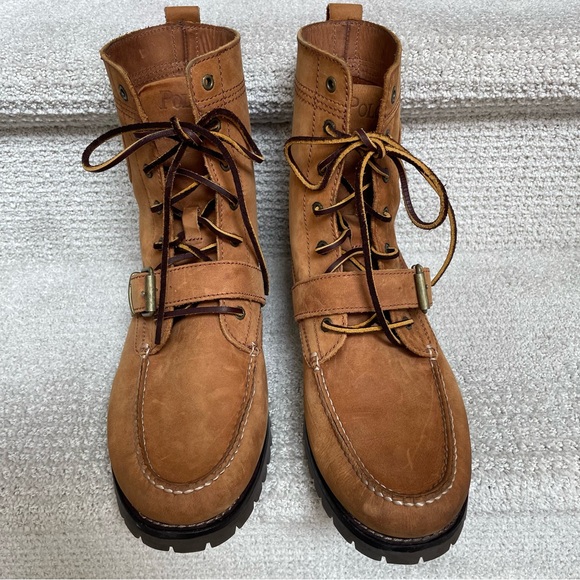 Polo Ralph Lauren Other - Polo Ralph Lauren Leather Ranger Brown Lug Sole Buckle Detail Lace Up Boots